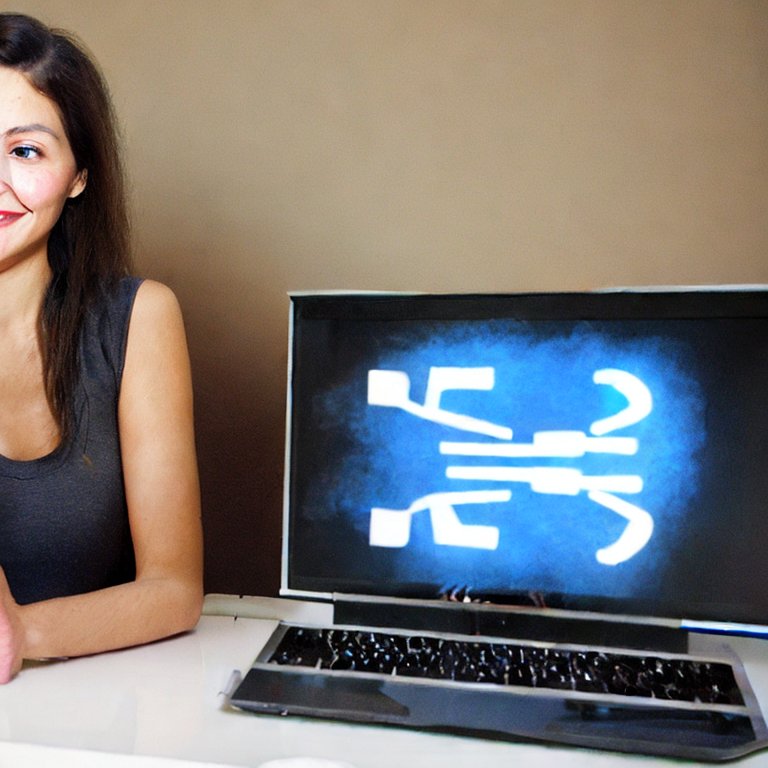 Woman sitting next to a laptop